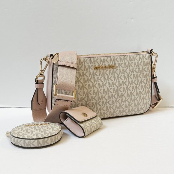 Michael Kors Jet Set Travel Small Crossbody Bag Tech Attached MK Vanilla Pink - Picture 4 of 13